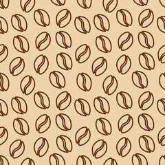 Brown coffee beans. Coffe seamless vector pattern. Suitable for wrapping paper, fabric printing, coffee shop, restaurant, cafe.