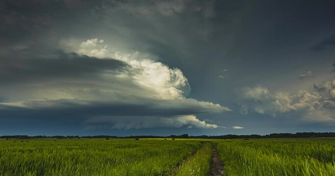 Storm cloud rising in the sky, a powerfull updraft, supercell cloud