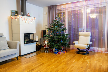 Beautiful view of room with Christmas decoration. Beautiful Christmas backgrounds.
