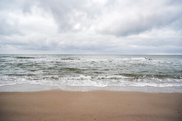 The coast of the Baltic Sea in Poland in autumn.