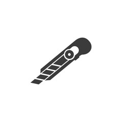 Cut here icon, stationery knife, cutter for opening packaging, flat symbol on white background 