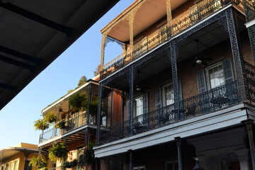 Typical New Orleans style house with balcony in French Quarter - obrazy, fototapety, plakaty