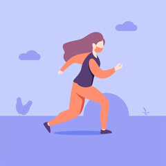Vector illustration. woman running or jogging in outdoor wearing a mask, Happy man training outdoor. Sports activity, healthy lifestyle.  modern flat people character.
