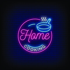Fototapeta na wymiar Home Cooking Neon Signs Style Text Vector