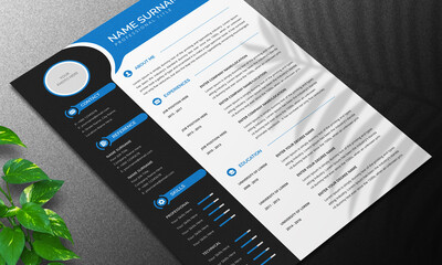 Resume Template. Minimalist CV and Cover Letter Layout with Blue Accents.
