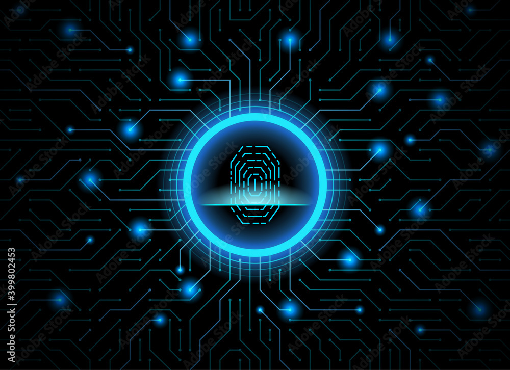 Poster cyber security fingerprint dark blue abstract digital conceptual technology background. computer tec
