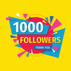 Thank you 1000 followers concept banner design. Congratulation layout for 1 k. Follow creative poster for blog. Vector illustration. 