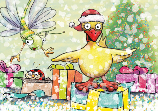 santa duck and christmas gifts