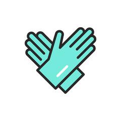 Rubber cleaning gloves color line icon. Isolated vector element.