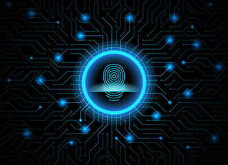 Cyber security fingerprint dark blue abstract digital conceptual technology background. Computer technology website internet infographics. Finger-print scanning. Hand print.