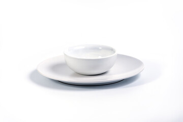 White Bowl in White Plate isolated on white background, side view.