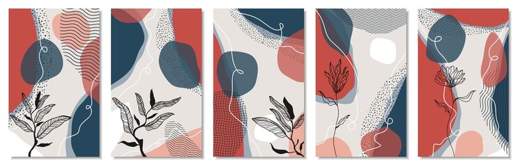 Seamless pattern with abstract flowers and leave. Creative floral surface design. Vector background