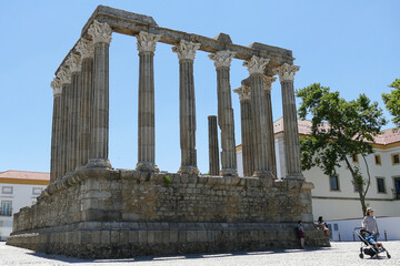Fototapeta premium The Roman temple, Temple of Diana, in the City of Evora in Portugal in the region of Alentejo.