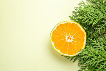 top view fresh tangerine slice on the white background orange photo citrus color
