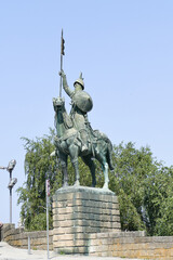 Portugal, Equestrain Statue of Vimara Peres in front of the cathedral in the city of Porto.