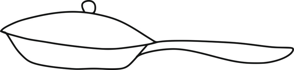 Fototapeta premium kitchen utensils: pots, mittens, chopping board, spatula, fork, spoon, mug, hand drawn with black line