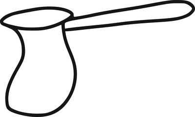 
kitchen utensils: pots, mittens, chopping board, spatula, fork, spoon, mug, hand drawn with black line