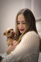 Dog and Girl love each other and hug