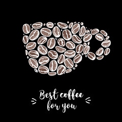 Coffee beans concept illustration. Coffee beans in cup. Hand drawn sketch. Vector illustration. Concept for coffee design.