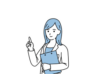 医者　薬剤師　白衣を着た女性　指をさす