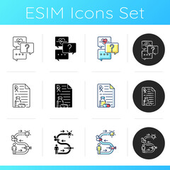 Online medical service icons set. Therapy journey. Receiving medication prescribed online. Free question to specialist. Linear, black and RGB color styles. Isolated vector illustrations