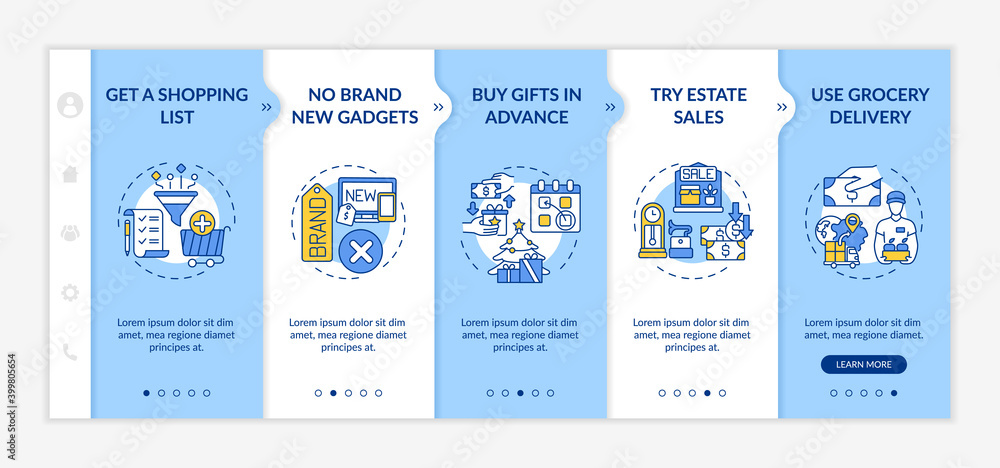 Poster smart shopping advices onboarding vector template. creating shopping list, trying estate sales. resp