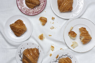 French Homemade fresh croissants with jam and butter