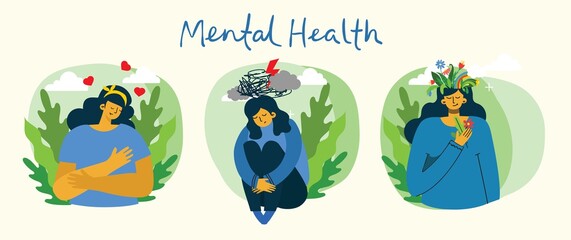 Mental health illustration concept. Psychology visual interpretation of mental health.