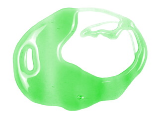 Green dishwashing liquid, detergent puddle isolated on white background, top view