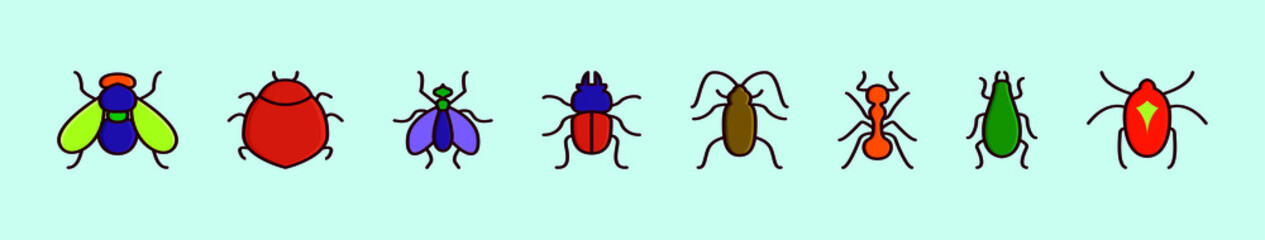 set of insect cartoon icon design template with various models. vector illustration isolated on blue background