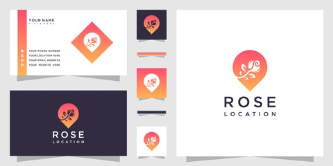 Fototapeta na wymiar Flower rose location logo. and business card template