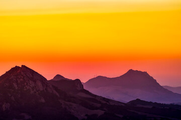 sunrise, sunset, mountains, layers, silhouette
