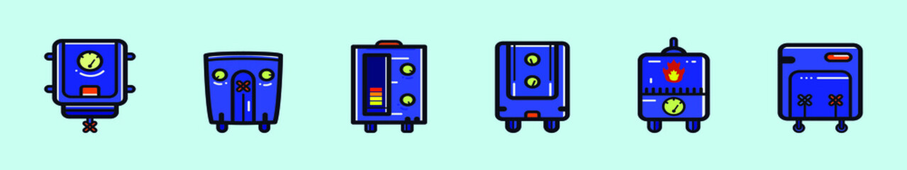 set of water heater cartoon icon design template with various models. vector illustration isolated on blue background
