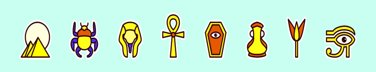 set of ancient egypt element cartoon icon design template with various models. vector illustration isolated on blue background
