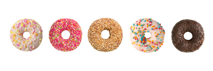 Different donuts isolated on white background