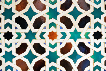 Mosaico árabe. Azulejos de Al Andalus. Azulejo de Sevilla. Azulejos árabes de España. Alcázar de Sevilla 