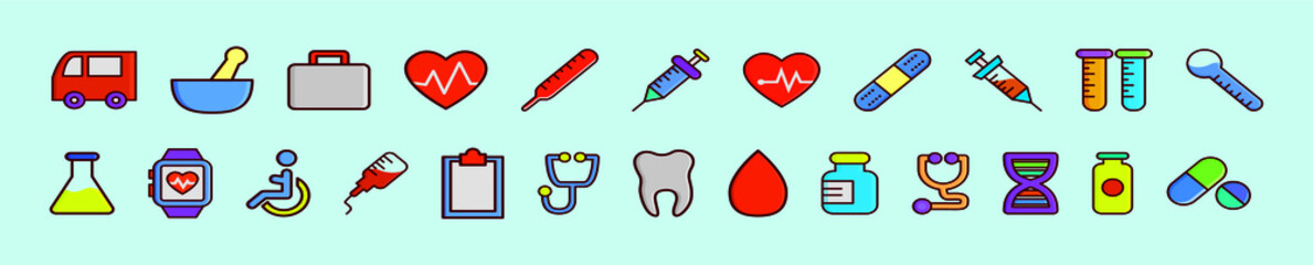 set of medical cartoon icon design template with various models. vector illustration isolated on blue background