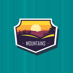 mountains label on green background vector design