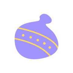 Blue ornate Christmas bauble flat vector abstract element. Festive season ornament. Winter season. Xmas ball RGB color clipart. New Year tree adornment isolated organic shape on white background