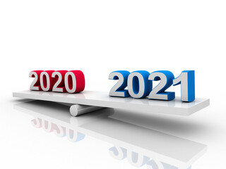 3d illustration 2020 balancing 2021 New Year colour background