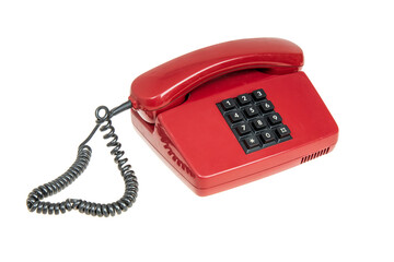 Old red telephone, isolated. Vintage red phone