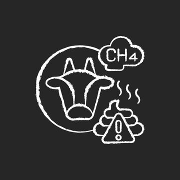 Farming livestock chalk white icon on black background. People damaging earth atmosphere. Toxic waste killing whole planat. Global environment issue. Isolated vector chalkboard illustration