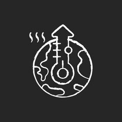 Global warming chalk white icon on black background. Long term heating of earths climate. Greenhose gases level rise. Harmful human activity for planet. Isolated vector chalkboard illustration