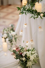 Wedding decor. Beautiful event venue. Creative decoration
