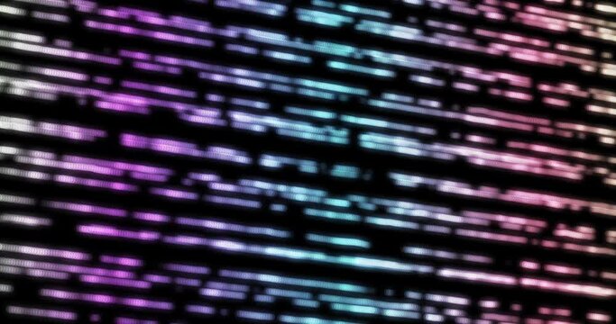 Abstract background concept for data network and analysis. Grid of glowing bright point and geometric pattern moving on dark background. Technology data visualization transfer. Connection and network