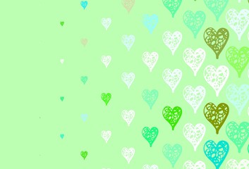 Light Blue, Green vector template with doodle hearts.