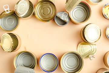 Used tin cans. Waste sorting. Separate collection. Recycling to preserve the planet's ecology.