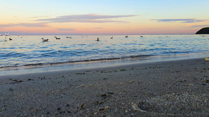 Gdynia beach in the colors of the setting sun, Poland