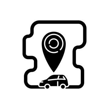 Roundtrip carsharing black glyph icon. Model of car rental where people rent cars for short periods of time. Get automobile for hour. Silhouette symbol on white space. Vector isolated illustration