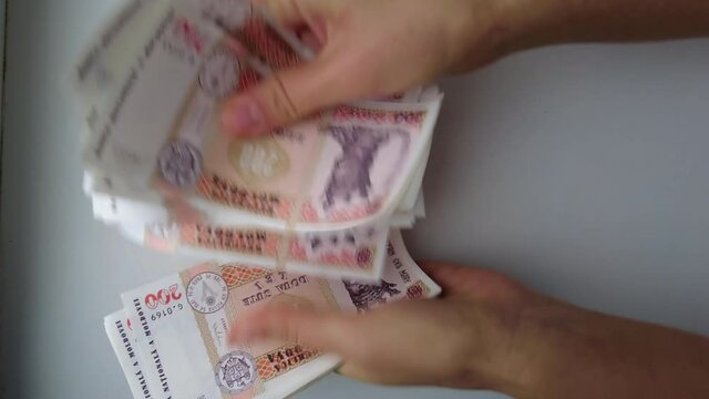 Woman hands counting money, lei of Moldova country